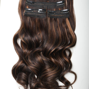 Dark Brown With Highlights  – Classic Hair - CLIP In Extensions| Nish Hair