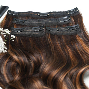 Dark Brown With Highlights  – Classic Hair - CLIP In Extensions| Nish Hair