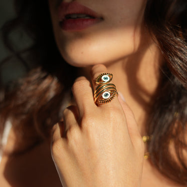 Dual Evil Eye Coiled Ring | Nish Hair X Evil Eye Jewel