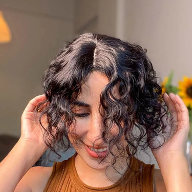 Silk top wefted Hair Topper – Curly/ Wavy – Natural Black | Nish Hair