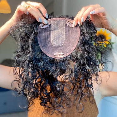 Silk top wefted Hair Topper – Curly/ Wavy – Natural Black | Nish Hair