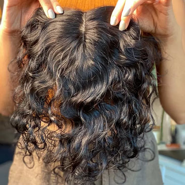 Silk top wefted Hair Topper – Curly/ Wavy – Natural Black | Nish Hair